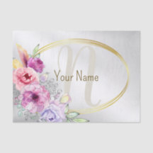Moldura Dourada Floral Rosa Colorida Nome Monogram