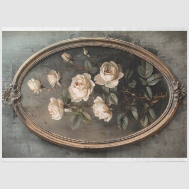 Papel De Seda Moldura Oval Antiga, Flores Românticas Francesas (Frente )