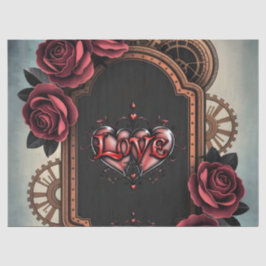 Papel De Seda Moldura Steampunk com Rosas vermelhas e engrenagen