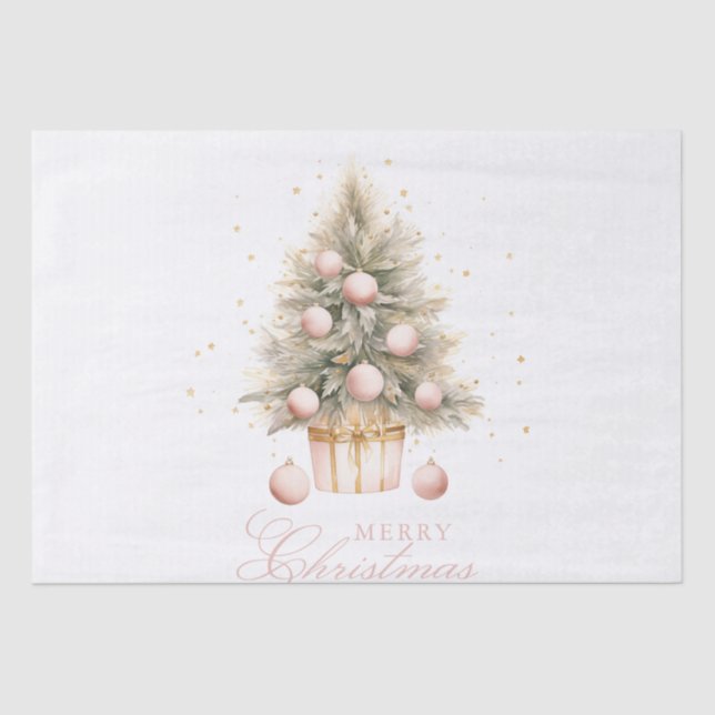 Papel De Seda Molho de Água Rosa Elegante Árvore de Natal Feliz (Frente )