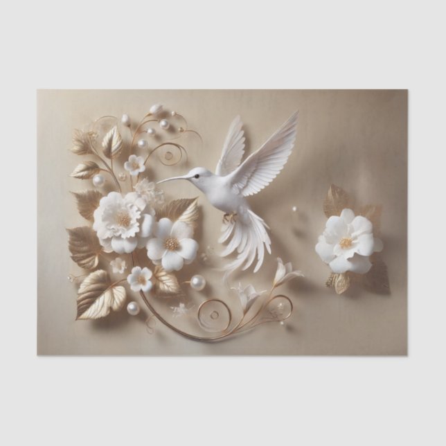 Papel De Seda Molho de Tecido de Decoupage de Hummingbird Branco (Frente )