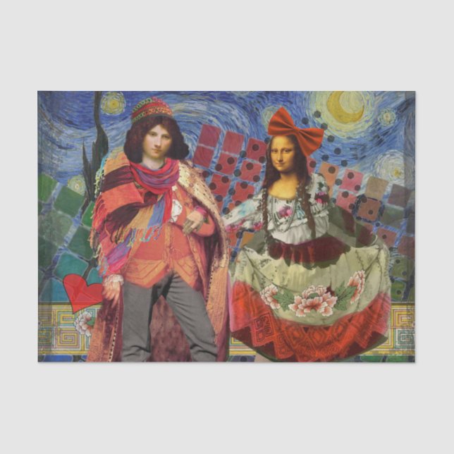 Papel De Seda Mona Lisa Romântica Trabalho de arte Colorida Engr (Frente )