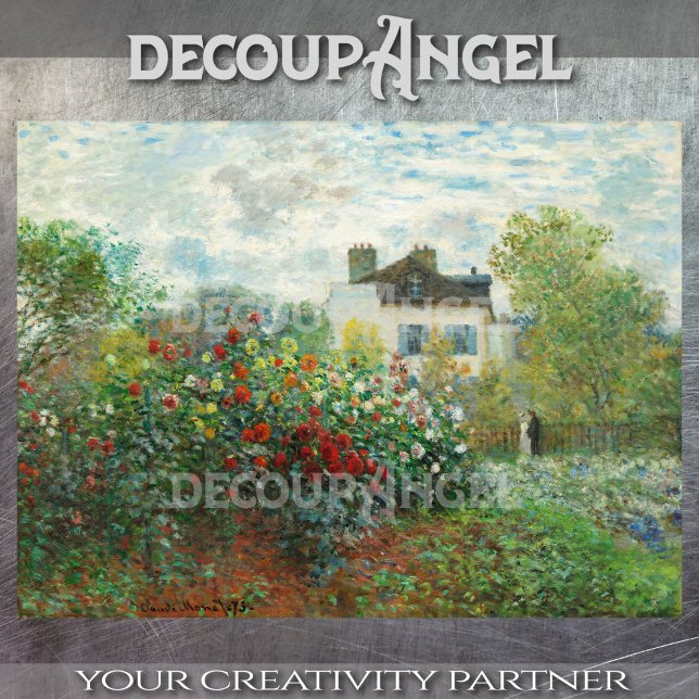 Papel De Seda Monet - Um canto do jardim com Dahlias Decoupa (Criador carregado)