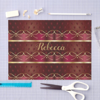 Papel De Seda Monograma Antigo Luxo Cor Burgundy Dourado Decoraç
