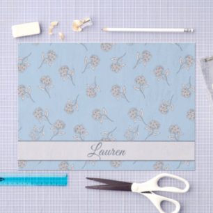 Papel De Seda Monograma Azul Suave de Flora Botânica Atemporal
