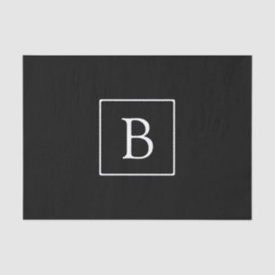 Papel De Seda Monograma Clássico Simples Preto c/ Texto Branco