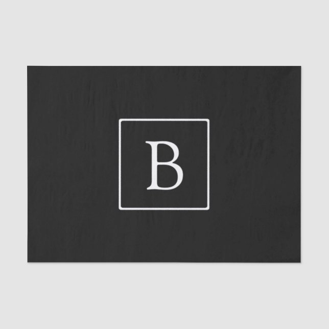 Papel De Seda Monograma clássico simples | Preto com texto branc (Frente )