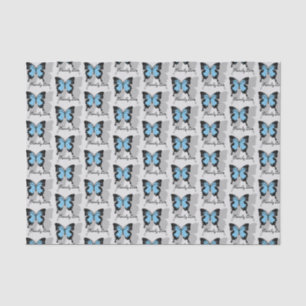 Papel De Seda Monograma da Sombra da Borboleta Azul Elegante