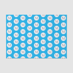 Papel De Seda Monograma de Bolinhas Azul Aqua