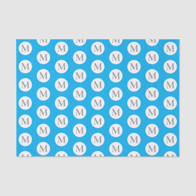 Papel De Seda Monograma de Bolinhas Azul Aqua (Frente )