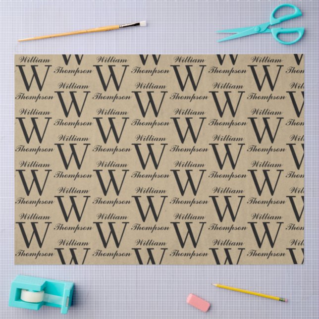 Papel De Seda Monograma de Caligrafia em Script Marrom Rustico K (Arte )