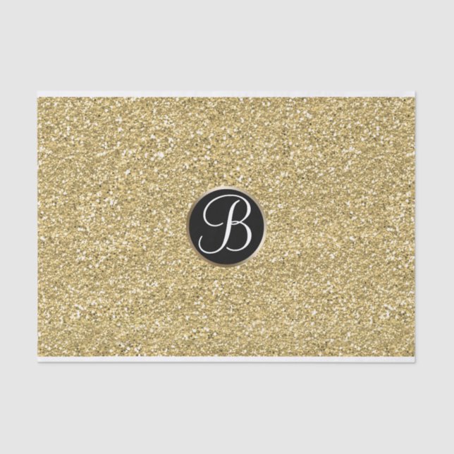 Papel De Seda Monograma de Glitter Sparkle Dourado com Monograma (Frente )