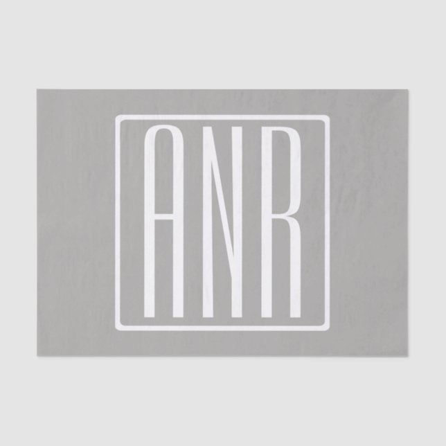 Papel De Seda Monograma de Iniciais | Branco Sobre Cinzas Leves (Frente )