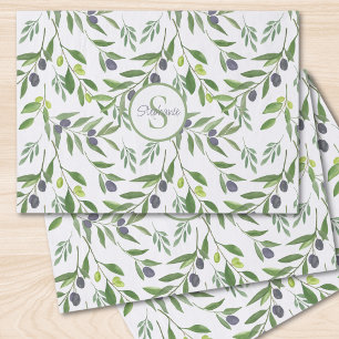 Papel De Seda Monograma de Nome com Padrão de Oliva Country Fran