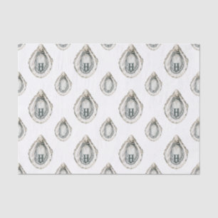 Papel De Seda Monograma de Ostras Costeiras de Aquarelas