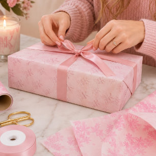 Papel De Seda Monograma de Padrão de Aquarela Pense Rosa