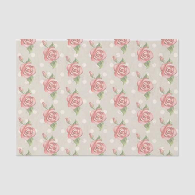 Papel De Seda Monograma de Rosas e Pontos Rosa bonito (Frente )