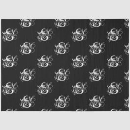 Papel De Seda Monograma de Script Distante Preto e Branco Chic