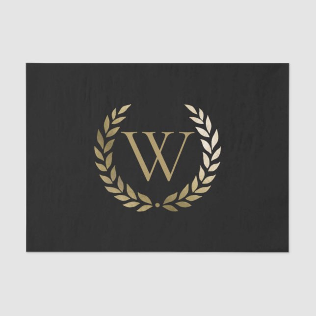 Papel De Seda Monograma Dourado Laurel Wreath Elegante (Frente )