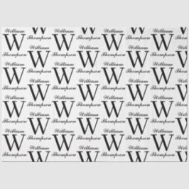 Papel De Seda Monograma Elegante de Caligrafia em Preto e Branco