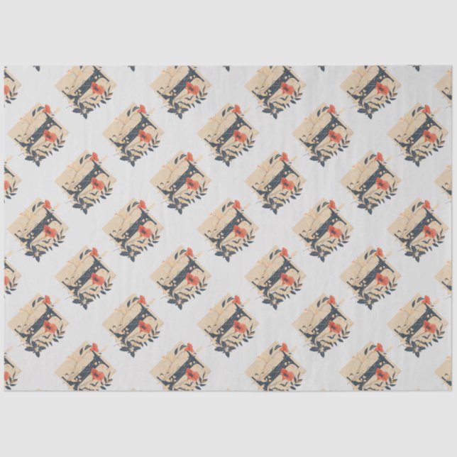 Papel De Seda Monograma Elegante design - Letra I padrão 1 (Frente )