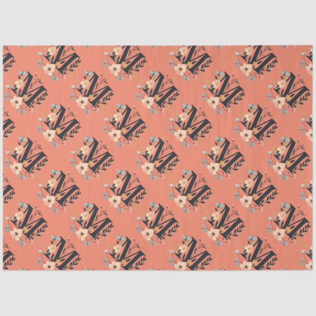 Papel De Seda Monograma Elegante design - Letra M padrão 1 (Frente )