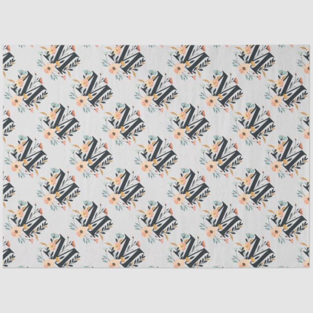 Papel De Seda Monograma Elegante design - Letra M padrão 1 (Frente )