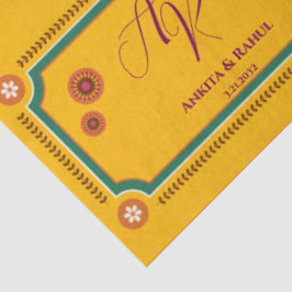 Papel De Seda Monograma Floral Amarelo Inicial Casamento Indiano