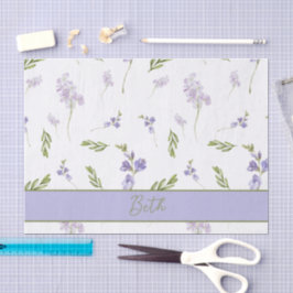 Papel De Seda Monograma Floral de Aquarela de Flor Silvestre Lav