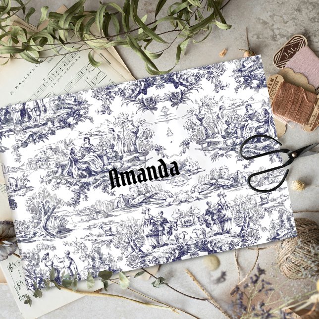 Papel De Seda Monograma floral preto de jouy (Criador carregado)