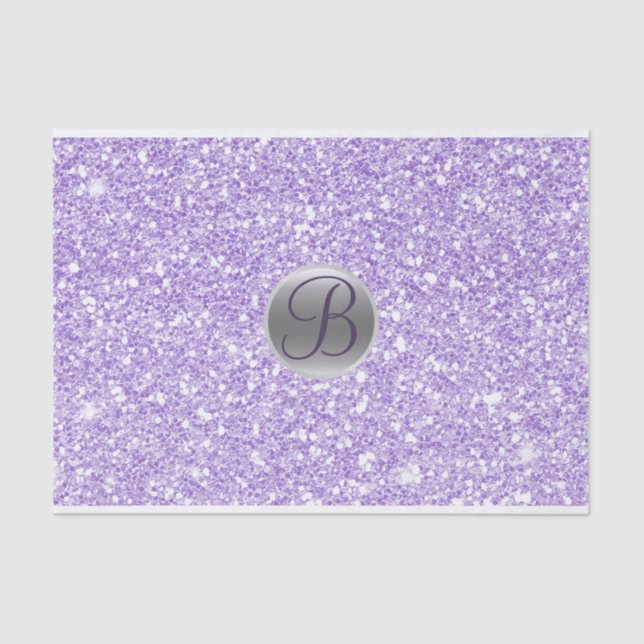 Papel De Seda Monograma inicial Glitter Sparkle Roxo (Frente )