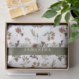 Papel De Seda Monograma Nome Flor Silvestre Verde Borgonha