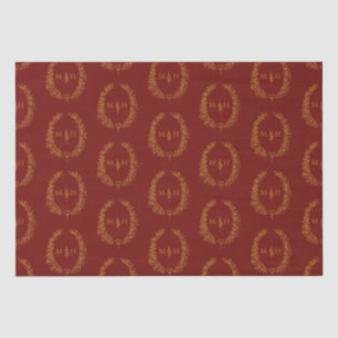 Papel De Seda Monograma oval com desenho vermelho escuro casamen