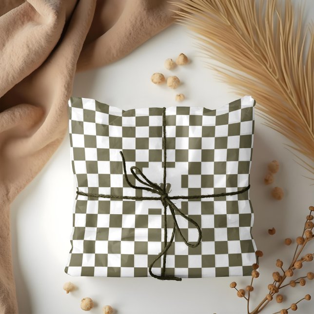 Papel De Seda Monograma Personalizado de Padrão Verificado Retro (Modern Retro Chequered Pattern Custom Monogram Tissue Paper)