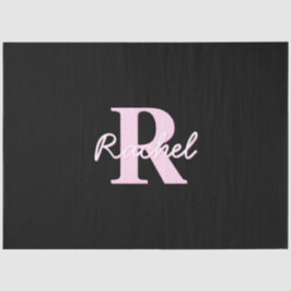 Papel De Seda Monograma Personalizável Fofo | Rosa Claro e Preto