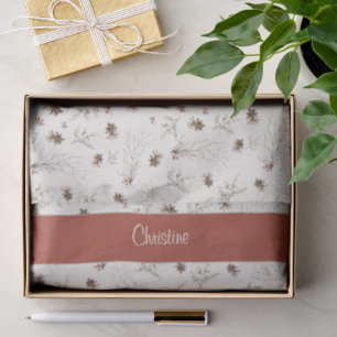 Papel De Seda Monograma Red Boho Woodland Winterberry