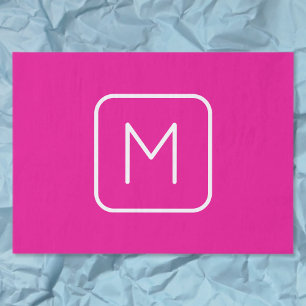 Papel De Seda Monograma Simples e Moderno Inicial   Rosa e Branc