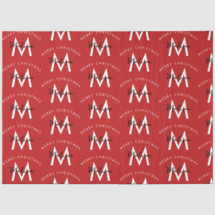 Papel De Seda Monograma Vermelho de Natal Moderno Personalizado