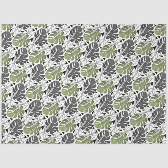 Papel De Seda Monstera impressão tropical deixa tesoura exo selv (Frente )