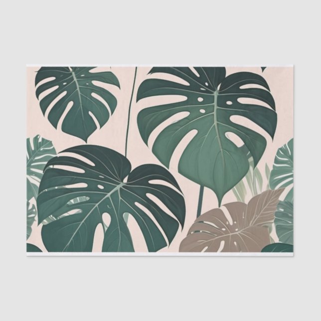 Papel De Seda Monstera Verde Negrito Deixa A Selva Tropical (Frente )