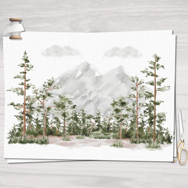 Papel De Seda Montanha e Floresta de Aquarela (In situ)
