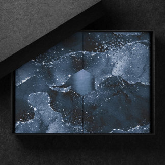 Papel De Seda Moody Agate | Marinho Denim Steel Blue Faux Glitte