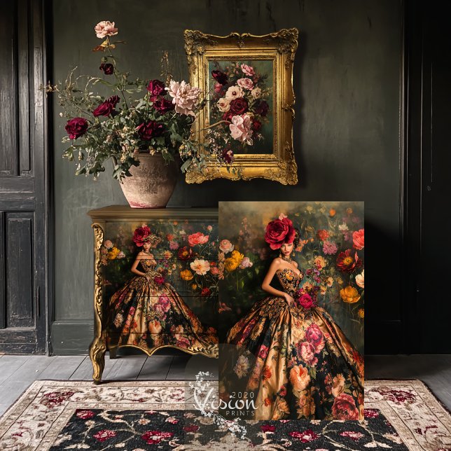 Papel De Seda Moody Bouffant Brocade Elegante Lady & Floral (Baroque Moody Bouffant Brocade Elegant Lady & Vintage Floral Portrait Art Decoupage Tissue Paper)