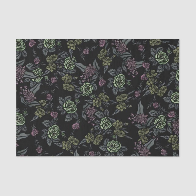 Papel De Seda Moody Floral Padrões Verdes e Mauve (Frente )