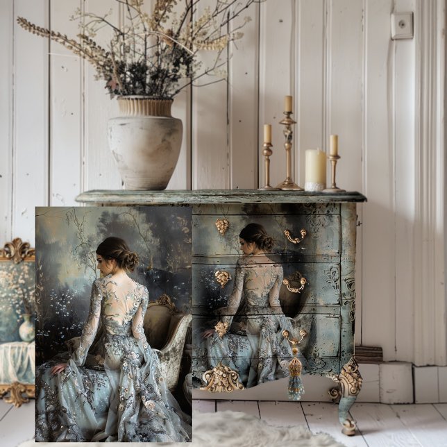 Papel De Seda Moody Grays Eethal Retrait Mulher Elegante (Dark Moody Romantic, Elegant Woman's Back Portrait Art, Decoupage Tissue Paper)