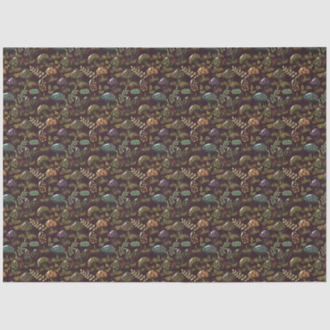 Papel De Seda Moody Mushroom Dark Burgundy Foliage Cute (Frente )