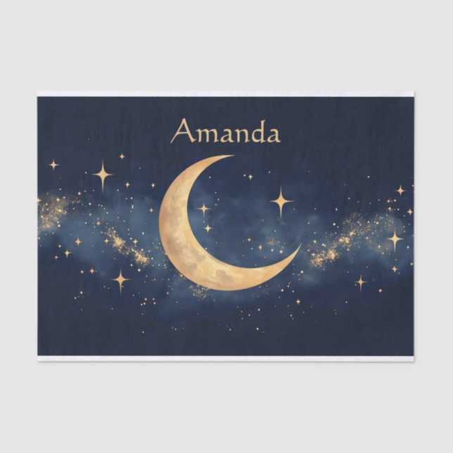 Papel De Seda Moon Personalizado Crescente e Estrelas Noite Sky (Frente )