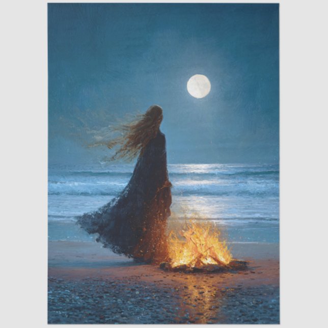 Papel De Seda Moonlit Beach Witch Decoupage (Frente )