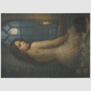 Papel De Seda Moonlit Gothic Lady with Black Cat - Bruxa