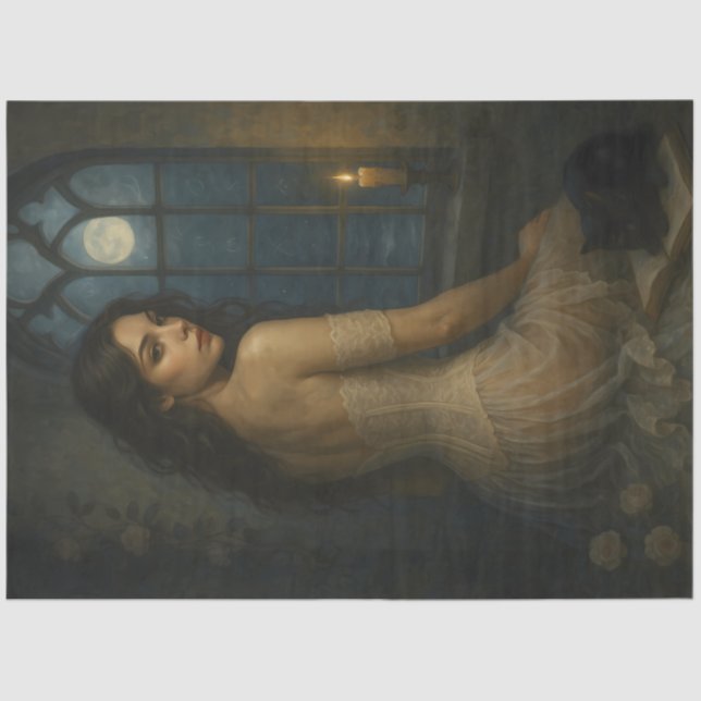 Papel De Seda Moonlit Gothic Lady with Black Cat - Bruxa (Frente )